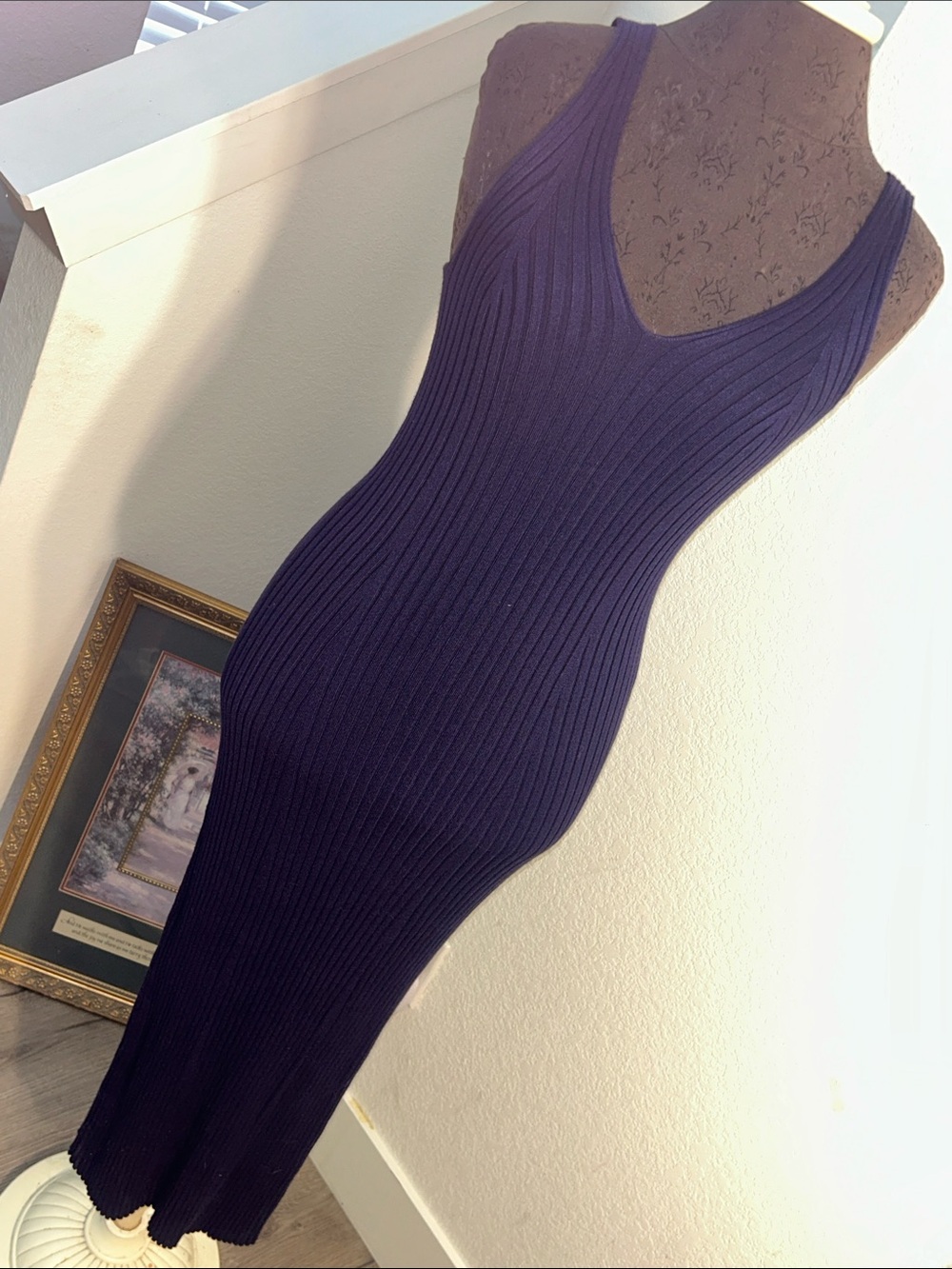 Ribbed Knit Midi Dress in Navy Blue